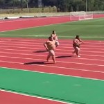 Lutadores de sumô disputam prova de 50 metros